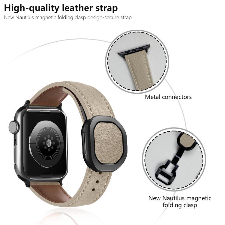 For Apple Watch 46mm / 49mm / 45mm / 44mm Kalebol Magnetic Fold Genuine Buckle Leather Watch Band(Light Grey) by Kalebol