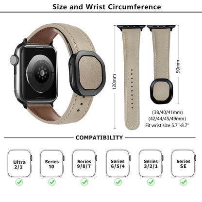 For Apple Watch 46mm / 49mm / 45mm / 44mm Kalebol Magnetic Fold Genuine Buckle Leather Watch Band(Light Grey) by Kalebol