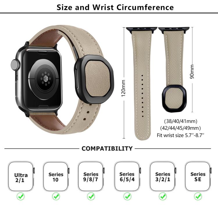 For Apple Watch 46mm / 49mm / 45mm / 44mm Kalebol Magnetic Fold Genuine Buckle Leather Watch Band(Army Green) by Kalebol