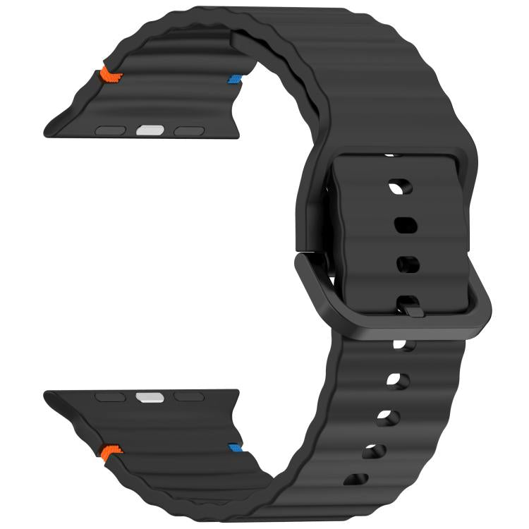 For Apple Watch 46mm / 49mm / 45mm / 44mm Kalebol Wavy Grain Stitched Silicone Watch Band(Black) by Kalebol