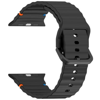 For Apple Watch 46mm / 49mm / 45mm / 44mm Kalebol Wavy Grain Stitched Silicone Watch Band(Black) by Kalebol