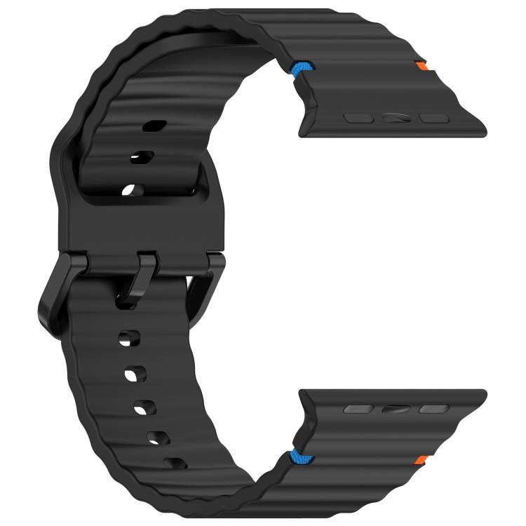 For Apple Watch 46mm / 49mm / 45mm / 44mm Kalebol Wavy Grain Stitched Silicone Watch Band(Black) by Kalebol