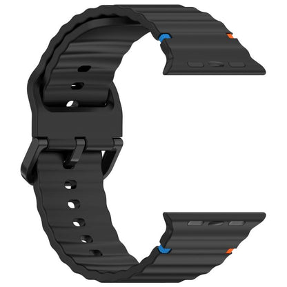 For Apple Watch 46mm / 49mm / 45mm / 44mm Kalebol Wavy Grain Stitched Silicone Watch Band(Black) by Kalebol