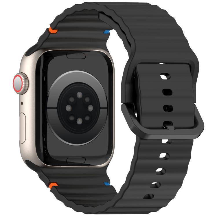 For Apple Watch 46mm / 49mm / 45mm / 44mm Kalebol Wavy Grain Stitched Silicone Watch Band(Black) by Kalebol