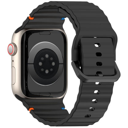 For Apple Watch 46mm / 49mm / 45mm / 44mm Kalebol Wavy Grain Stitched Silicone Watch Band(Black) by Kalebol