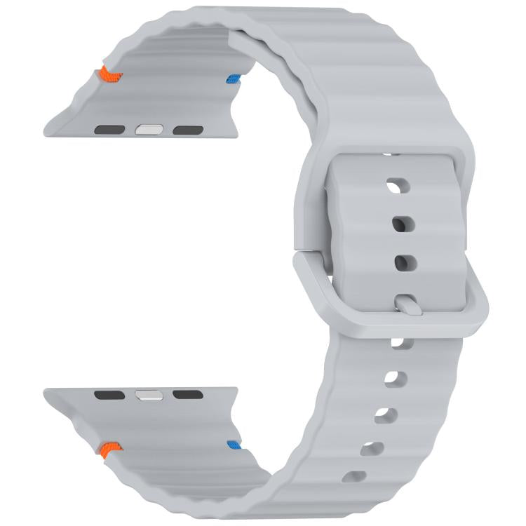 For Apple Watch 46mm / 49mm / 45mm / 44mm Kalebol Wavy Grain Stitched Silicone Watch Band(Grey) by Kalebol