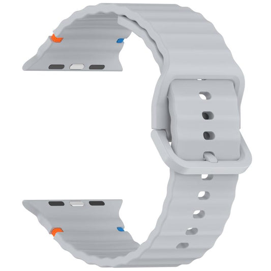 For Apple Watch 46mm / 49mm / 45mm / 44mm Kalebol Wavy Grain Stitched Silicone Watch Band(Grey) by Kalebol