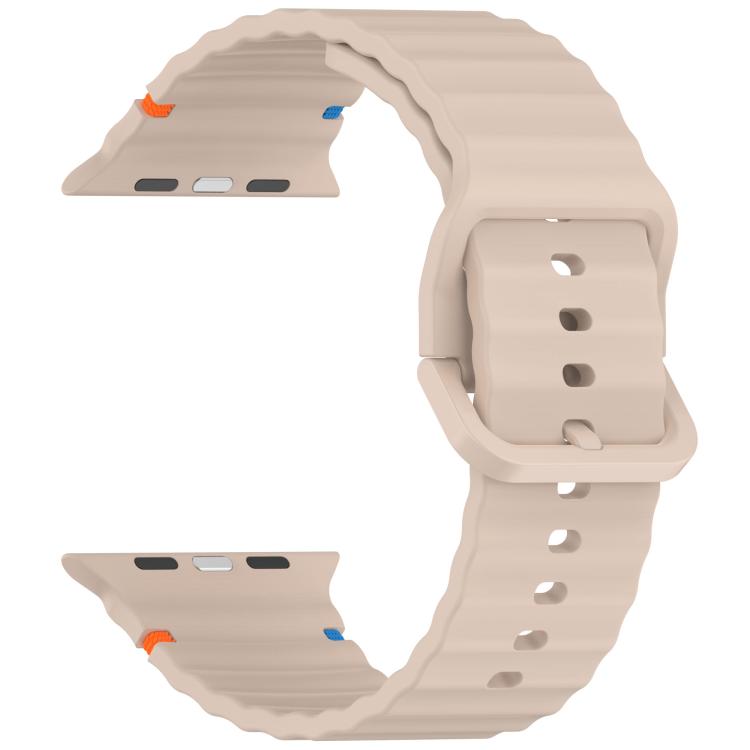 For Apple Watch 46mm / 49mm / 45mm / 44mm Kalebol Wavy Grain Stitched Silicone Watch Band(Milk Tea) by Kalebol