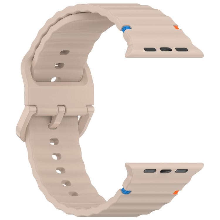 For Apple Watch 46mm / 49mm / 45mm / 44mm Kalebol Wavy Grain Stitched Silicone Watch Band(Milk Tea) by Kalebol