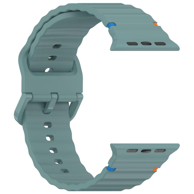 For Apple Watch 46mm / 49mm / 45mm / 44mm Kalebol Wavy Grain Stitched Silicone Watch Band(Pine Green) by Kalebol