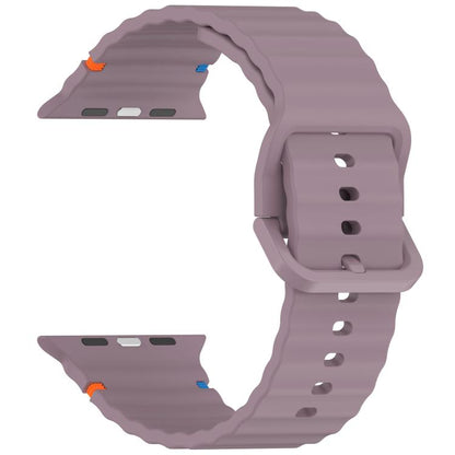 For Apple Watch 46mm / 49mm / 45mm / 44mm Kalebol Wavy Grain Stitched Silicone Watch Band(Purple Smoke) by Kalebol