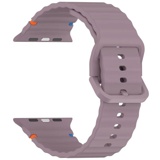 For Apple Watch 46mm / 49mm / 45mm / 44mm Kalebol Wavy Grain Stitched Silicone Watch Band(Purple Smoke) by Kalebol