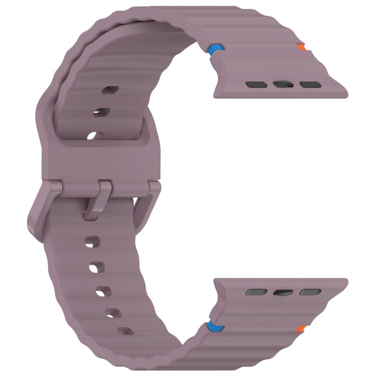 For Apple Watch 46mm / 49mm / 45mm / 44mm Kalebol Wavy Grain Stitched Silicone Watch Band(Purple Smoke) by Kalebol
