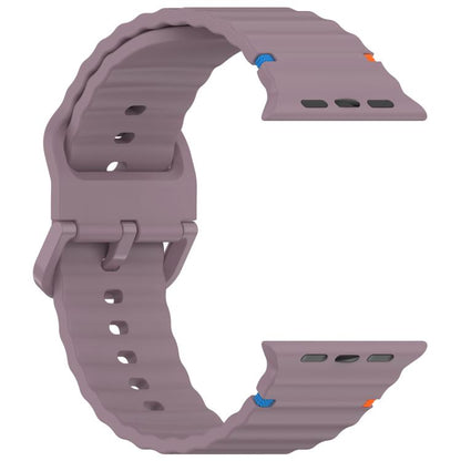 For Apple Watch 46mm / 49mm / 45mm / 44mm Kalebol Wavy Grain Stitched Silicone Watch Band(Purple Smoke) by Kalebol