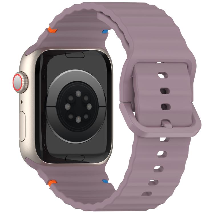 For Apple Watch 46mm / 49mm / 45mm / 44mm Kalebol Wavy Grain Stitched Silicone Watch Band(Purple Smoke) by Kalebol