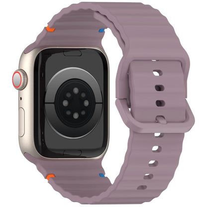 For Apple Watch 46mm / 49mm / 45mm / 44mm Kalebol Wavy Grain Stitched Silicone Watch Band(Purple Smoke) by Kalebol