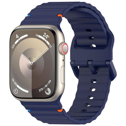 For Apple Watch 42mm / 41mm / 40mm / 38mm Kalebol Wavy Grain Stitched Silicone Watch Band(Navy Blue) by Kalebol