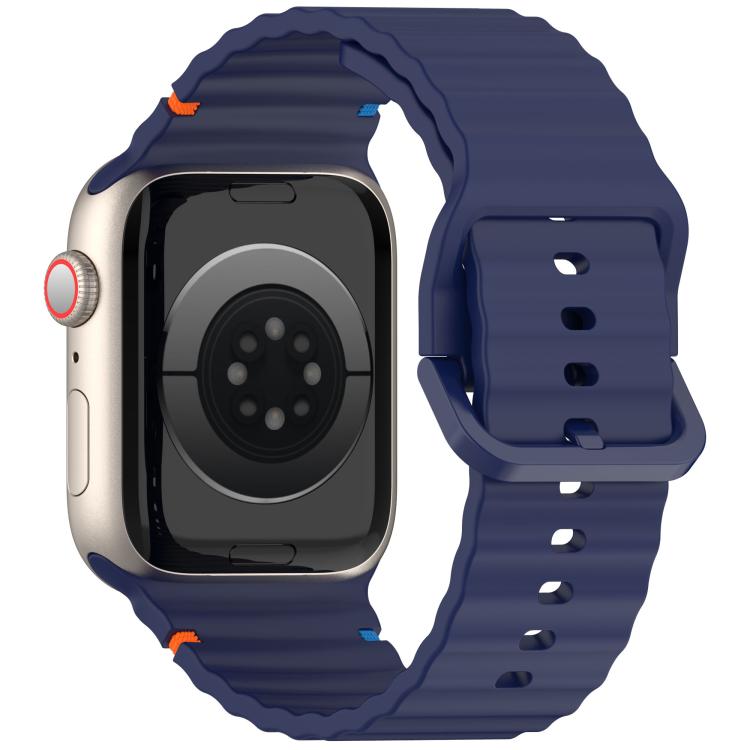 For Apple Watch 42mm / 41mm / 40mm / 38mm Kalebol Wavy Grain Stitched Silicone Watch Band(Navy Blue) by Kalebol