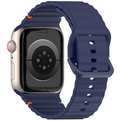 For Apple Watch 42mm / 41mm / 40mm / 38mm Kalebol Wavy Grain Stitched Silicone Watch Band(Navy Blue) by Kalebol