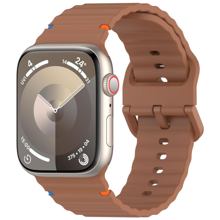 For Apple Watch 42mm / 41mm / 40mm / 38mm Kalebol Wavy Grain Stitched Silicone Watch Band(Brown) by Kalebol