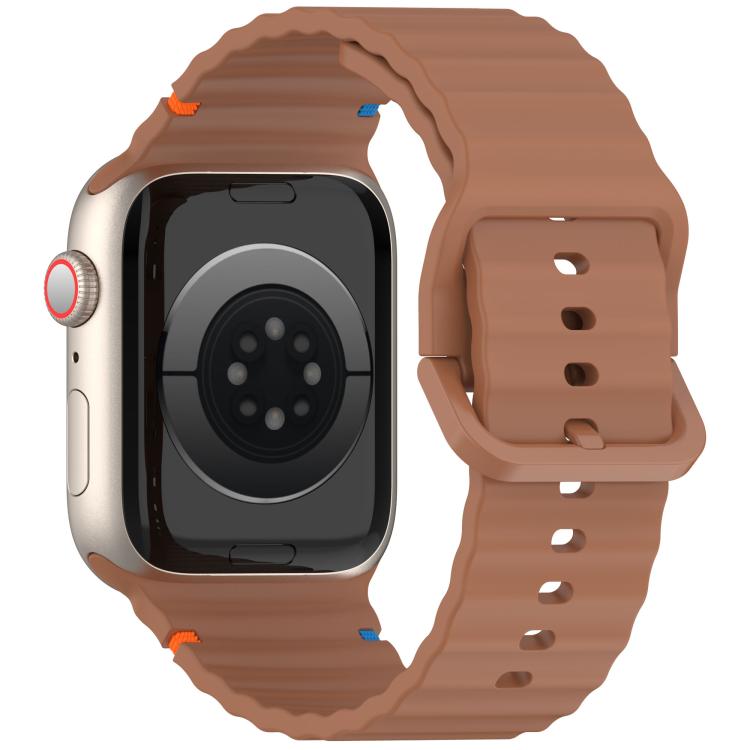 For Apple Watch 42mm / 41mm / 40mm / 38mm Kalebol Wavy Grain Stitched Silicone Watch Band(Brown) by Kalebol