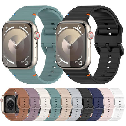 For Apple Watch 46mm / 49mm / 45mm / 44mm Kalebol Wavy Grain Stitched Silicone Watch Band(Black) by Kalebol