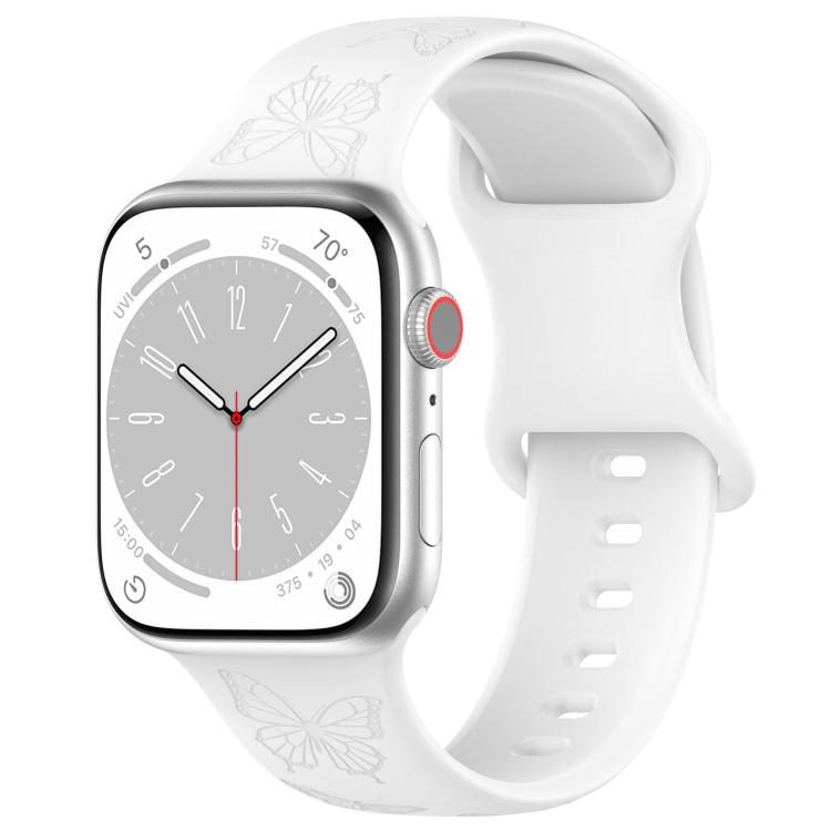 For Apple Watch 46mm / 49mm / 45mm / 44mm Kalebol 8-shaped Buckle Butterfly Embossed Silicone Watch Band(White) by Kalebol