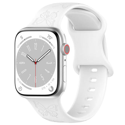 For Apple Watch 46mm / 49mm / 45mm / 44mm Kalebol 8-shaped Buckle Butterfly Embossed Silicone Watch Band(White) by Kalebol