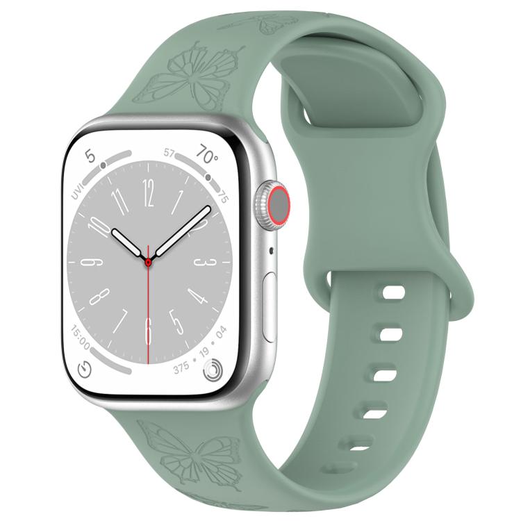 For Apple Watch 46mm / 49mm / 45mm / 44mm Kalebol 8-shaped Buckle Butterfly Embossed Silicone Watch Band(Olive Green) by Kalebol