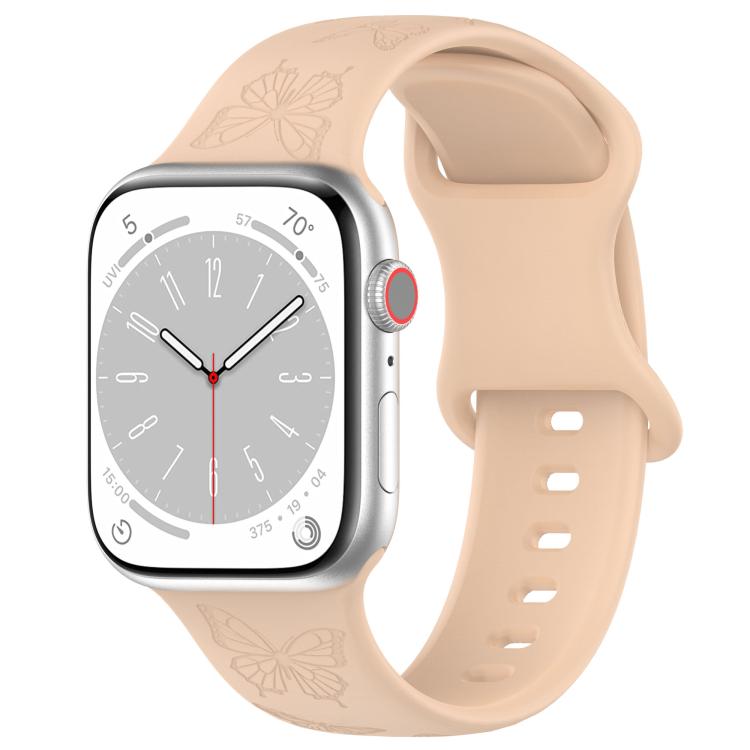 For Apple Watch 46mm / 49mm / 45mm / 44mm Kalebol 8-shaped Buckle Butterfly Embossed Silicone Watch Band(Milk Tea) by Kalebol