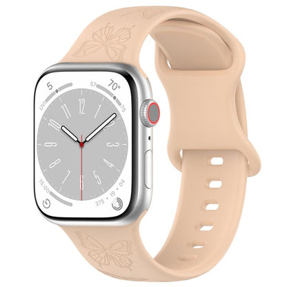For Apple Watch 46mm / 49mm / 45mm / 44mm Kalebol 8-shaped Buckle Butterfly Embossed Silicone Watch Band(Milk Tea) by Kalebol