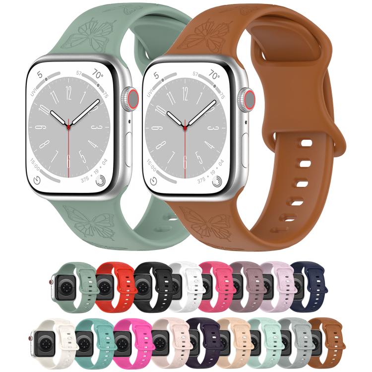 For Apple Watch 46mm / 49mm / 45mm / 44mm Kalebol 8-shaped Buckle Butterfly Embossed Silicone Watch Band(White) by Kalebol
