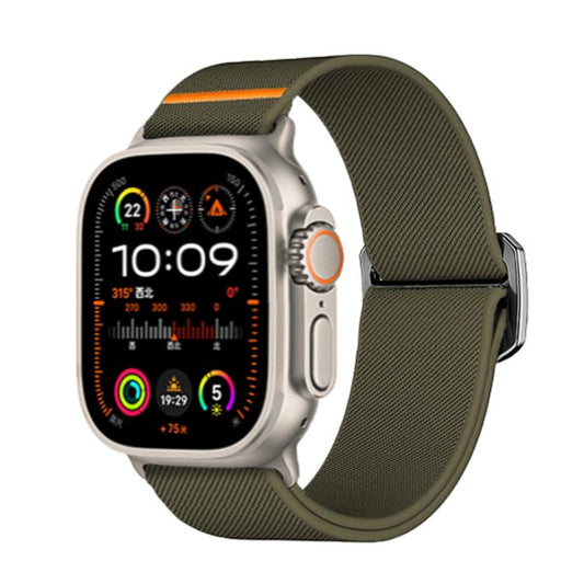 For Apple Watch 46mm / 49mm / 45mm / 44mm Kalebol Bull Bead Buckle Elastic Nylon Watch Band(Army Green) by Kalebol