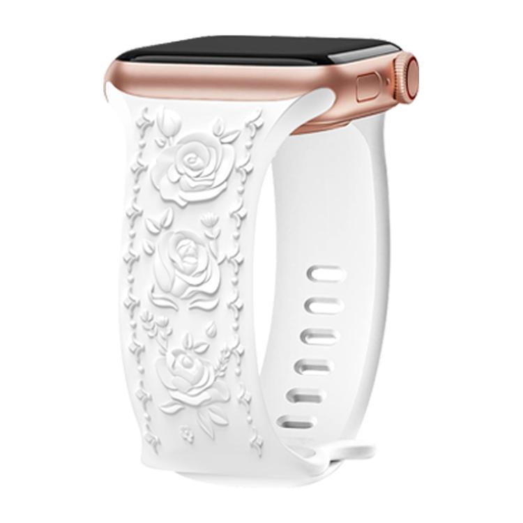 For Apple Watch 46mm / 49mm / 45mm / 44mm Kalebol 8-shaped Buckle Rose Embossed Silicone Watch Band(White) by Kalebol