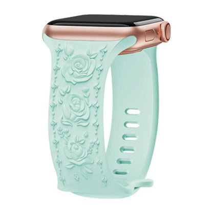 For Apple Watch 46mm / 49mm / 45mm / 44mm Kalebol 8-shaped Buckle Rose Embossed Silicone Watch Band(Light Green) by Kalebol