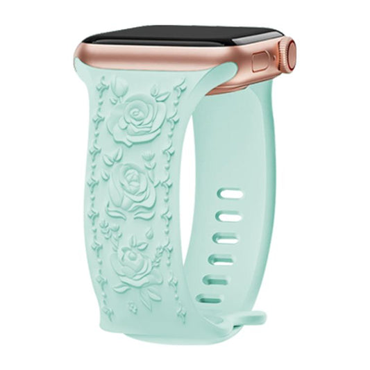 For Apple Watch 46mm / 49mm / 45mm / 44mm Kalebol 8-shaped Buckle Rose Embossed Silicone Watch Band(Light Green) by Kalebol