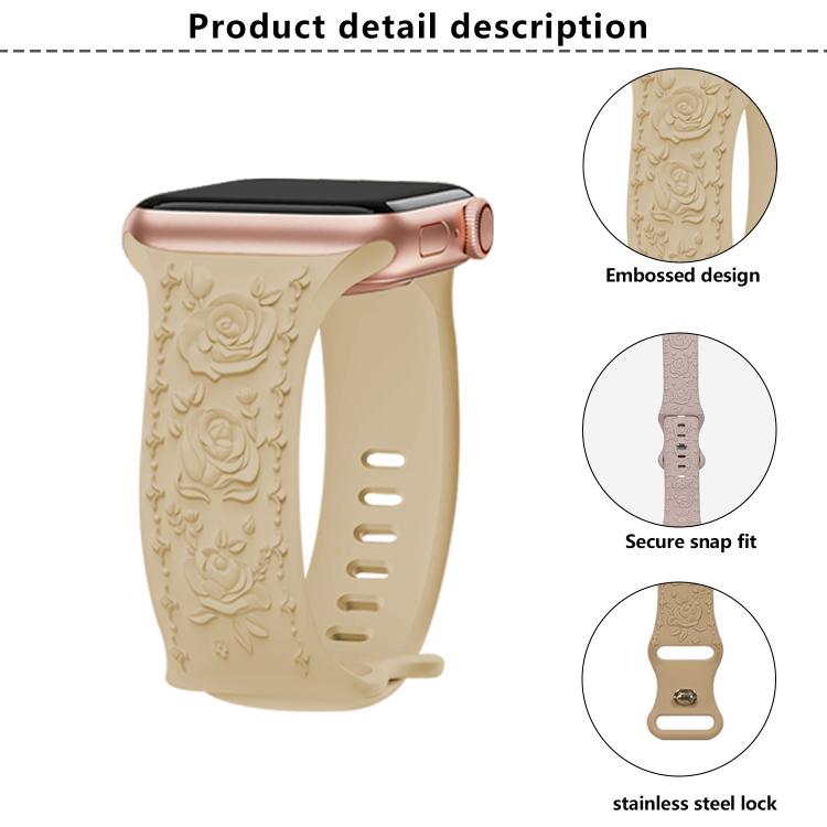 For Apple Watch 46mm / 49mm / 45mm / 44mm Kalebol 8-shaped Buckle Rose Embossed Silicone Watch Band(Light Green) by Kalebol