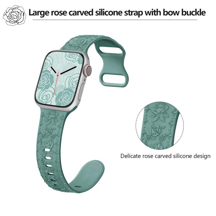 For Apple Watch 46mm / 49mm / 45mm / 44mm Kalebol 8-shaped Buckle Rose Embossed Silicone Watch Band(Light Green) by Kalebol
