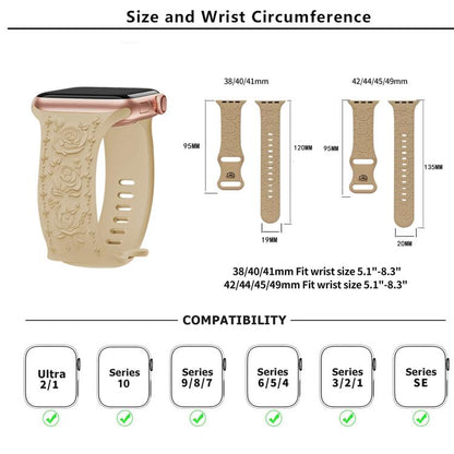 For Apple Watch 46mm / 49mm / 45mm / 44mm Kalebol 8-shaped Buckle Rose Embossed Silicone Watch Band(Light Green) by Kalebol