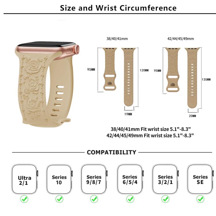 For Apple Watch 46mm / 49mm / 45mm / 44mm Kalebol 8-shaped Buckle Rose Embossed Silicone Watch Band(White) by Kalebol