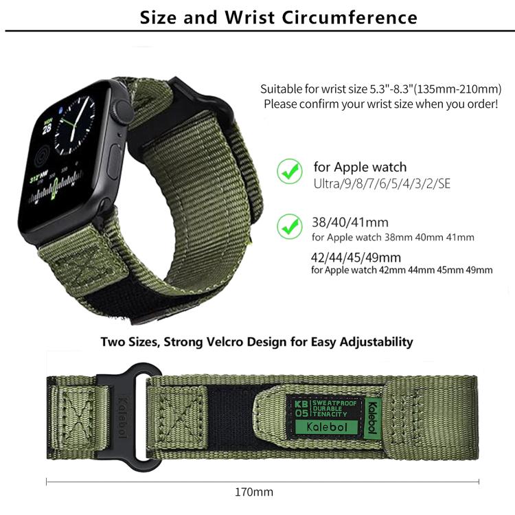 For Apple Watch 46mm / 49mm / 45mm / 44mm Kalebol Canvas Nylon Hook and Loop Watch Band(Army Green) by Kalebol