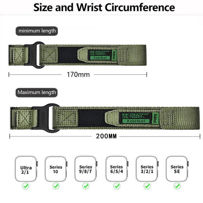 For Apple Watch 46mm / 49mm / 45mm / 44mm Kalebol Canvas Nylon Hook and Loop Watch Band(Army Green) by Kalebol