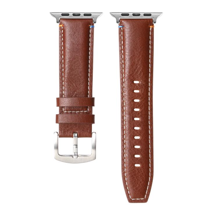 For Apple Watch 46mm / 49mm / 45mm / 44mm Kalebol Stitched Genuine Leather Watch Band(Pull Up Leather Brown) by Kalebol
