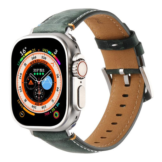 For Apple Watch 46mm / 49mm / 45mm / 44mm Kalebol Stitched Genuine Leather Watch Band(Frosted Green) by Kalebol