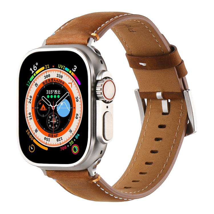 For Apple Watch 46mm / 49mm / 45mm / 44mm Kalebol Stitched Genuine Leather Watch Band(Frosted Brown) by Kalebol