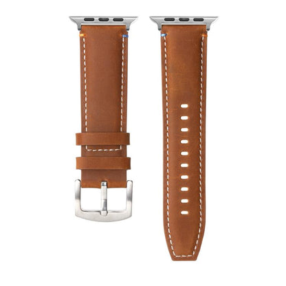 For Apple Watch 46mm / 49mm / 45mm / 44mm Kalebol Stitched Genuine Leather Watch Band(Frosted Brown) by Kalebol