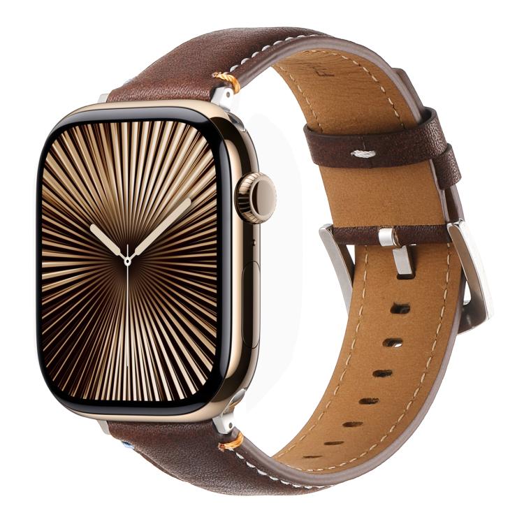 For Apple Watch 42mm / 41mm / 40mm / 38mm Kalebol Stitched Genuine Leather Watch Band(Pull Up Leather Coffee) by Kalebol