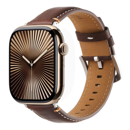 For Apple Watch 42mm / 41mm / 40mm / 38mm Kalebol Stitched Genuine Leather Watch Band(Pull Up Leather Coffee) by Kalebol