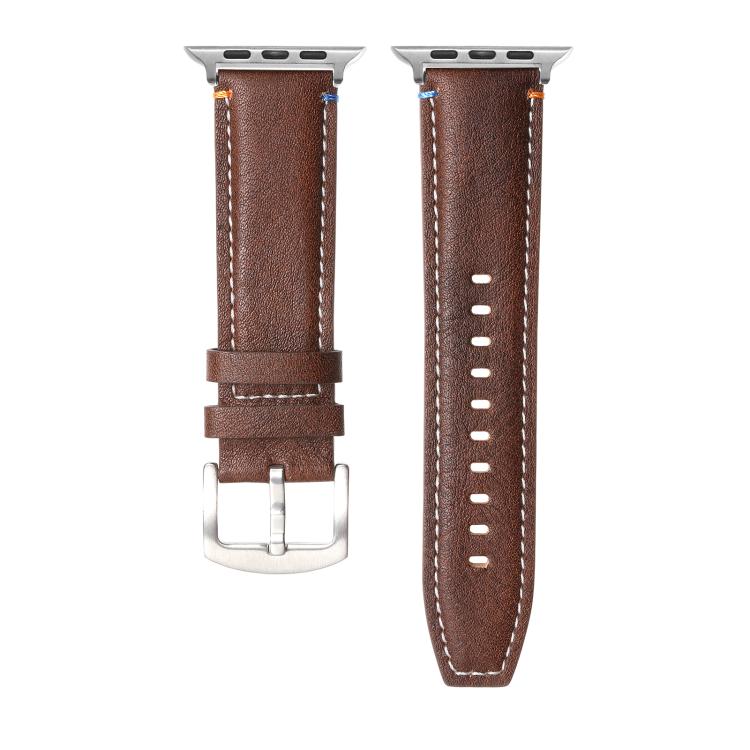 For Apple Watch 42mm / 41mm / 40mm / 38mm Kalebol Stitched Genuine Leather Watch Band(Pull Up Leather Coffee) by Kalebol