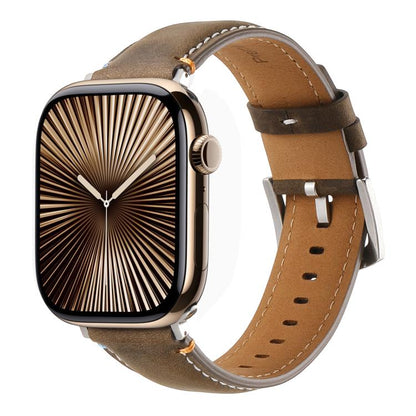 For Apple Watch 42mm / 41mm / 40mm / 38mm Kalebol Stitched Genuine Leather Watch Band(Frosted Olive) by Kalebol